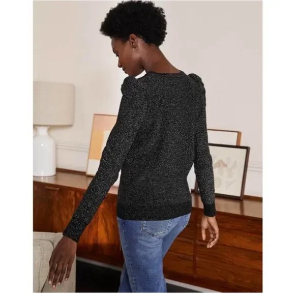 Boden Sparkle Puff Sleeve Sweater Crew Neck Wool Cashmere Black Sz 8 NWT - Picture 5 of 13